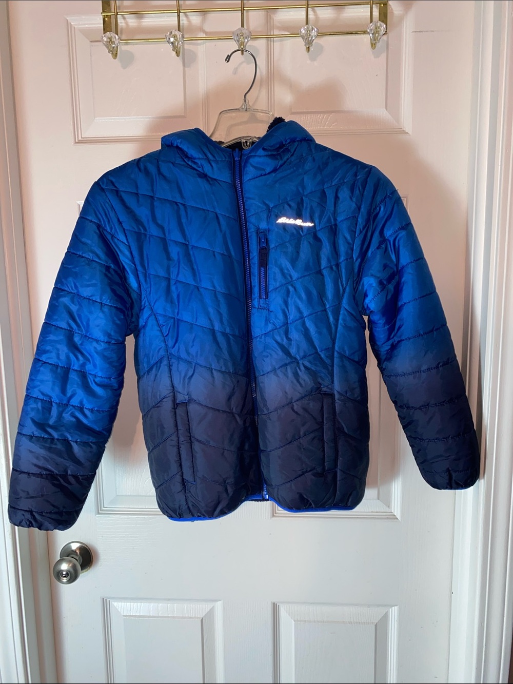 Eddie Bauer Kids Blue Ombre Hooded Puffer Jacket Size Large 14/16